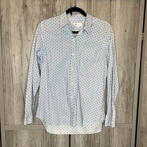 Gap Button Down Shirt Boyfriend Fit Polka Dots Navy Long Sleeves Size L